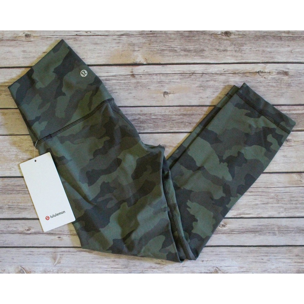 Lululemon Crop Leggings Womens 4 Green Camo Align High Rise 21" Nulu Yoga Gym